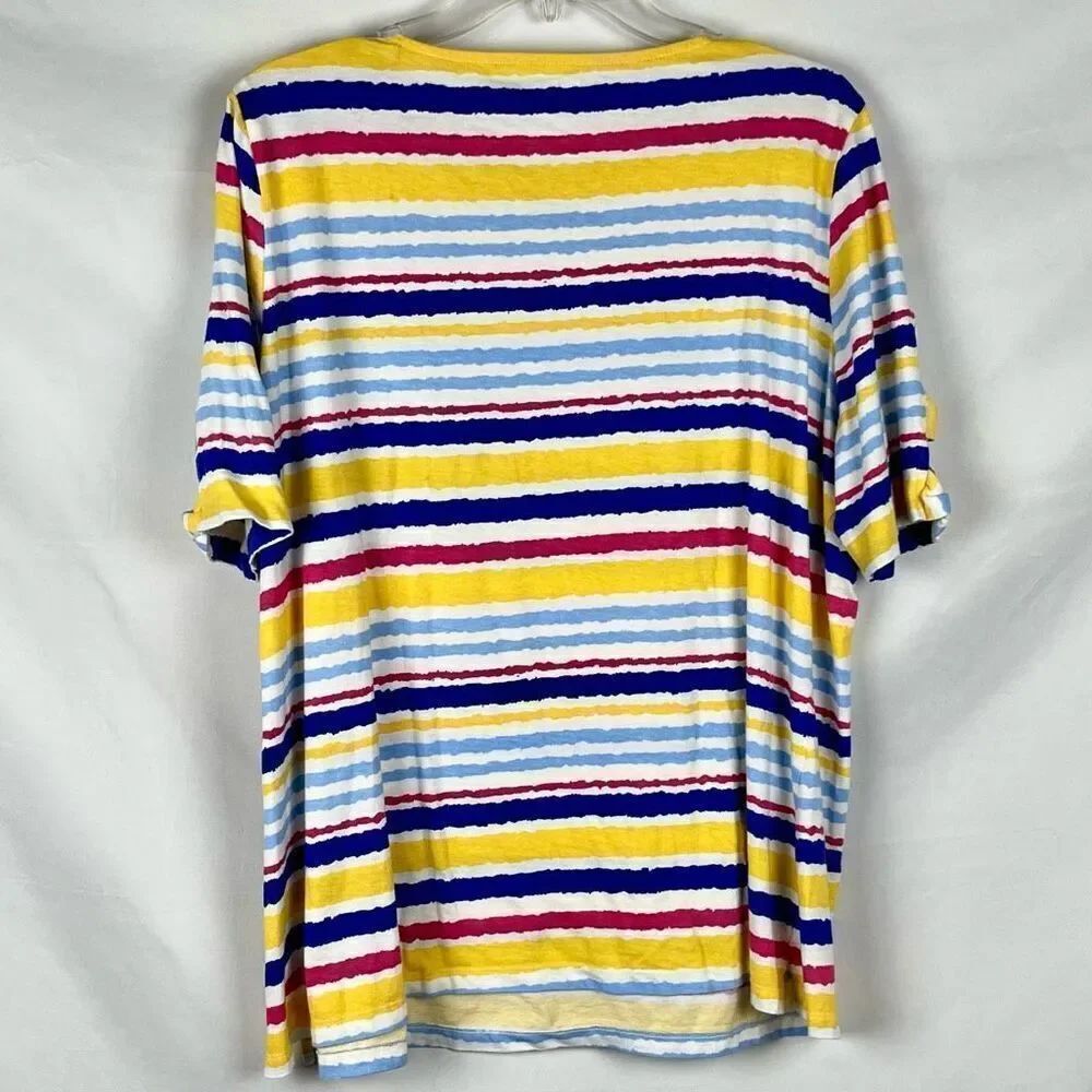 Kim Rogers Stripped Short Cutout Sleeve Tee Shirt XL - Picture 3 of 9